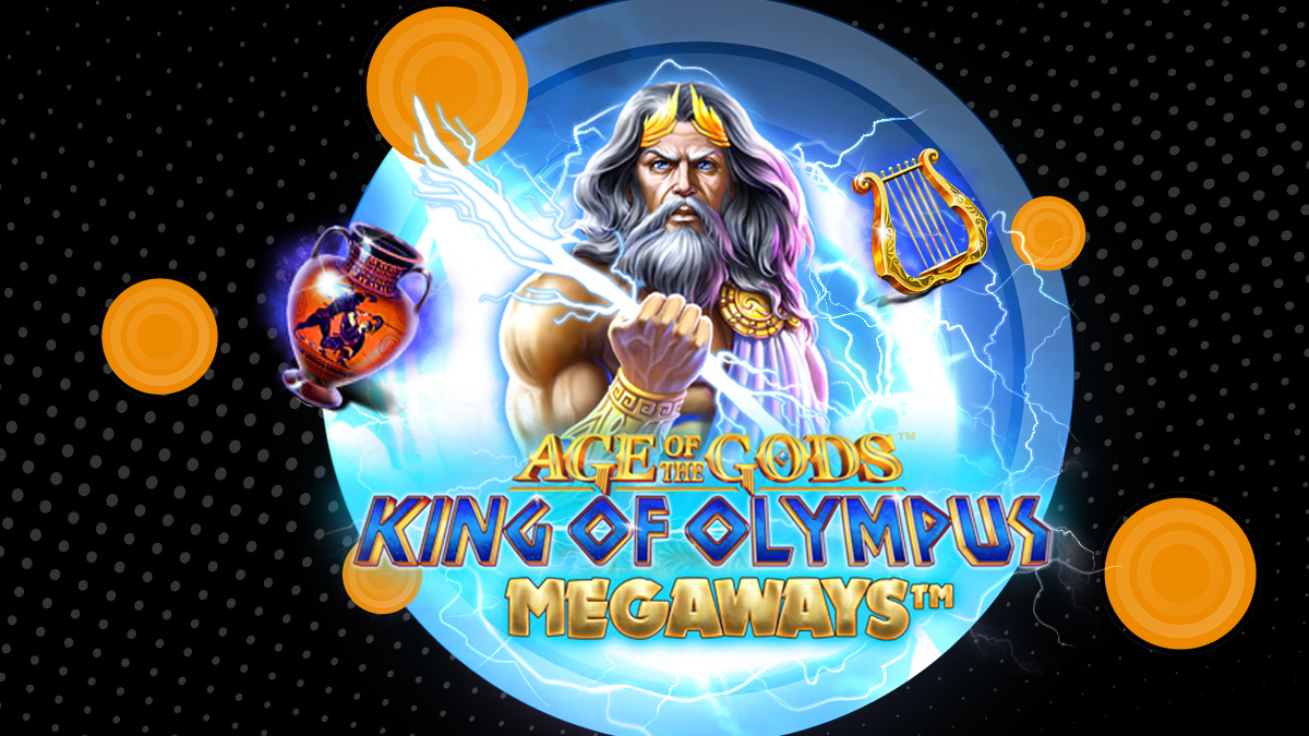 Age of the Gods Zeus Megaways Playtech Thunder Lightning bolt design image harp beard