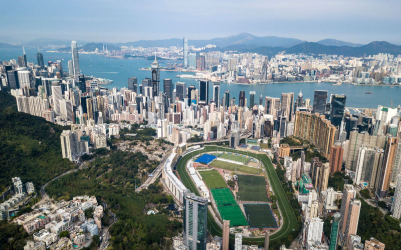 An aerial view of the Happy Valley racecourse in Hong Kong, where Bill Benter, a famous gambler in history, won millions