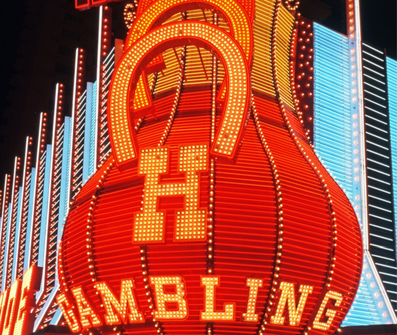 The neon sign of the Horseshoe Casino in Las Vegas whichwa s a favoured casino of famous gambler in history, Archie Karas