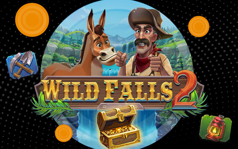Wild Falls 2 online slot machine gaming gambling cowboy wild west theme games adventure chest gold graphics