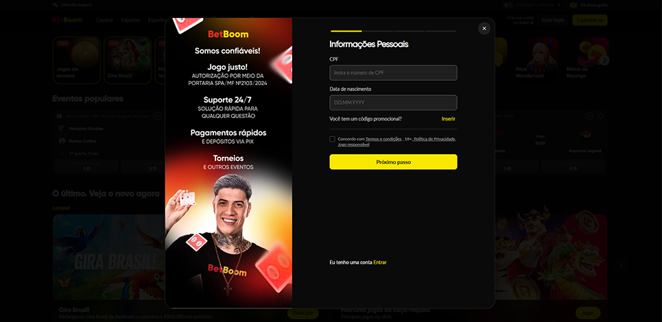 Como se cadastrar BetBoom casino