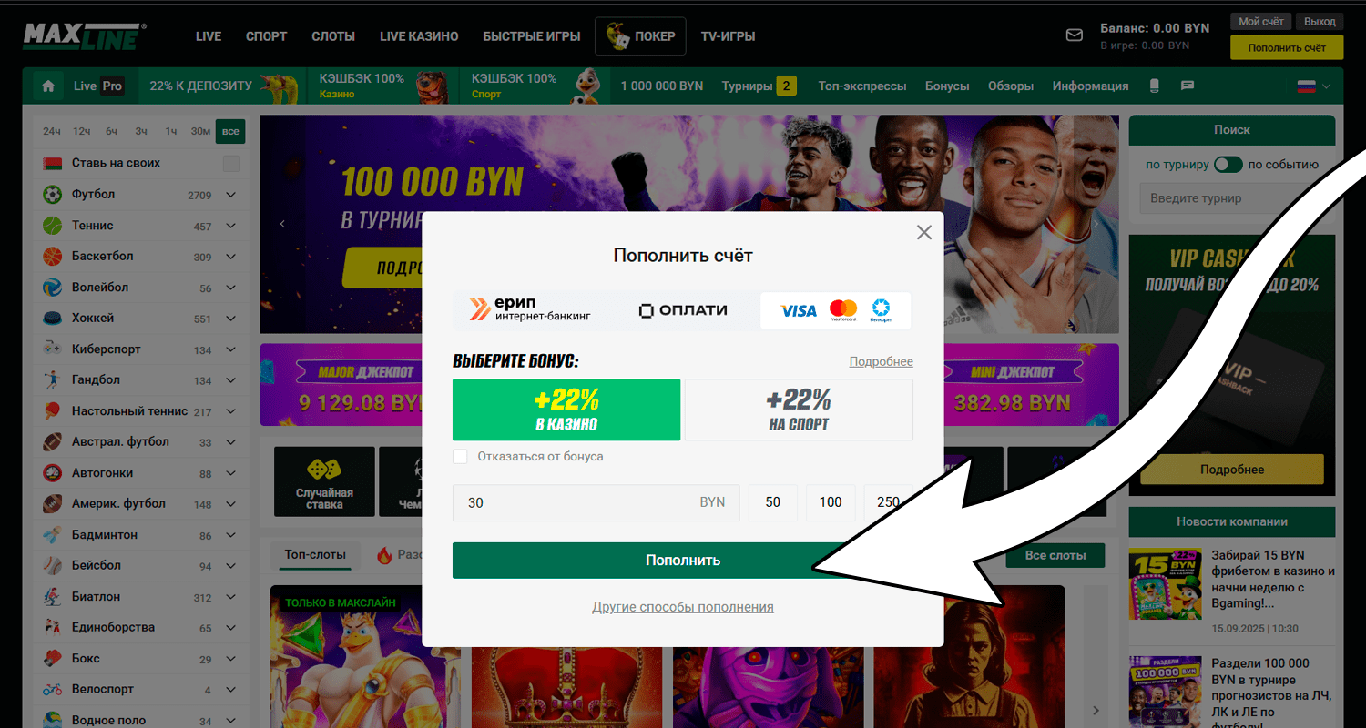 Пополните баланс перед игрой в слоты Big Bass Bonanza