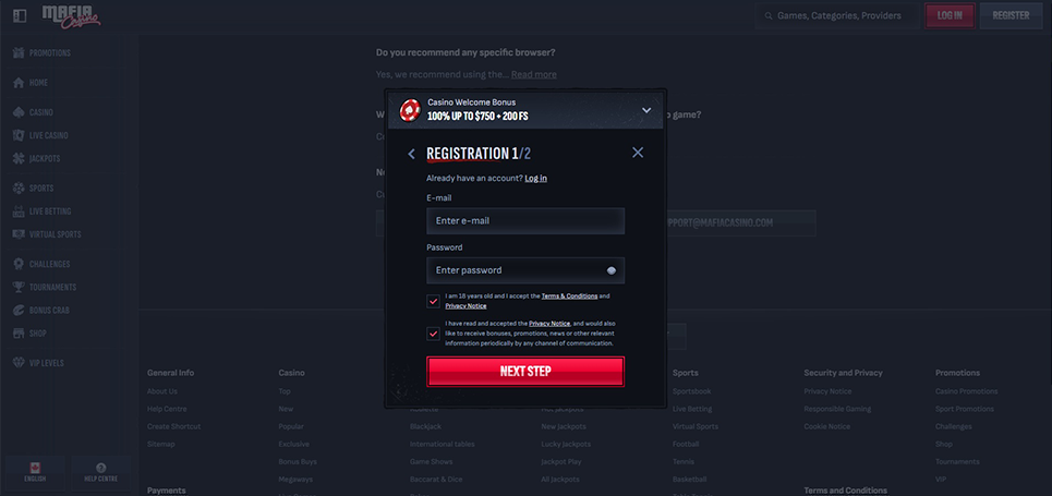 MafiaCasino Sign Up Step 3