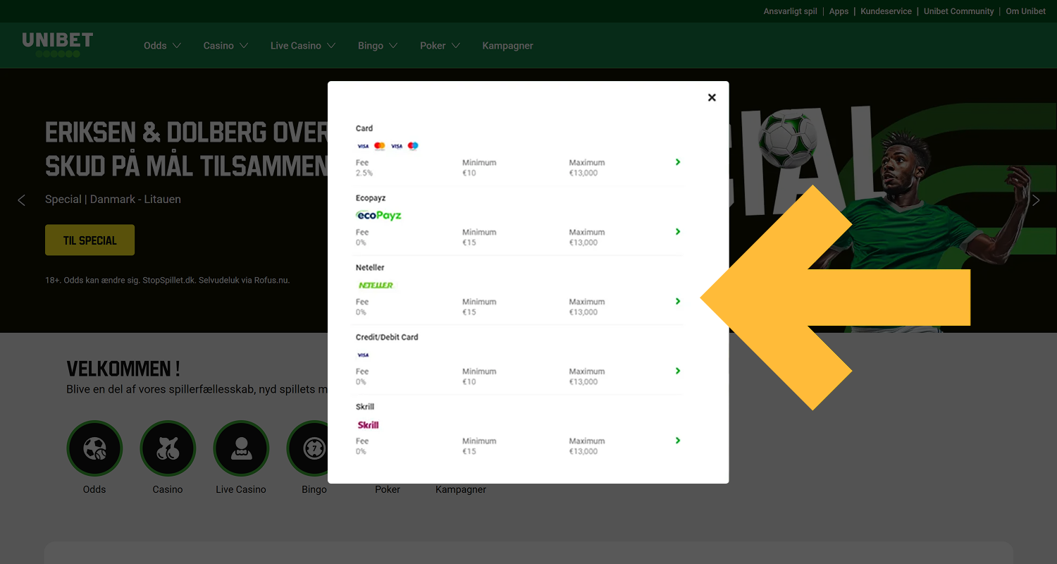 For at spille på Unibet Casino skal du logge ind og foretage en indbetaling
