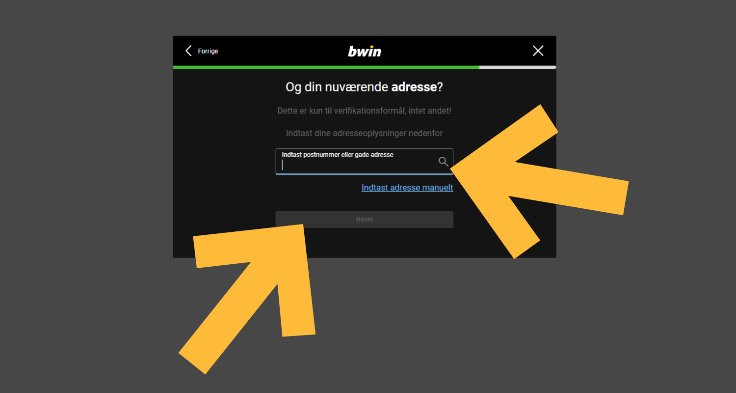 Indtast din bopælsadresse, postnummer, by og mobiltelefonnummer