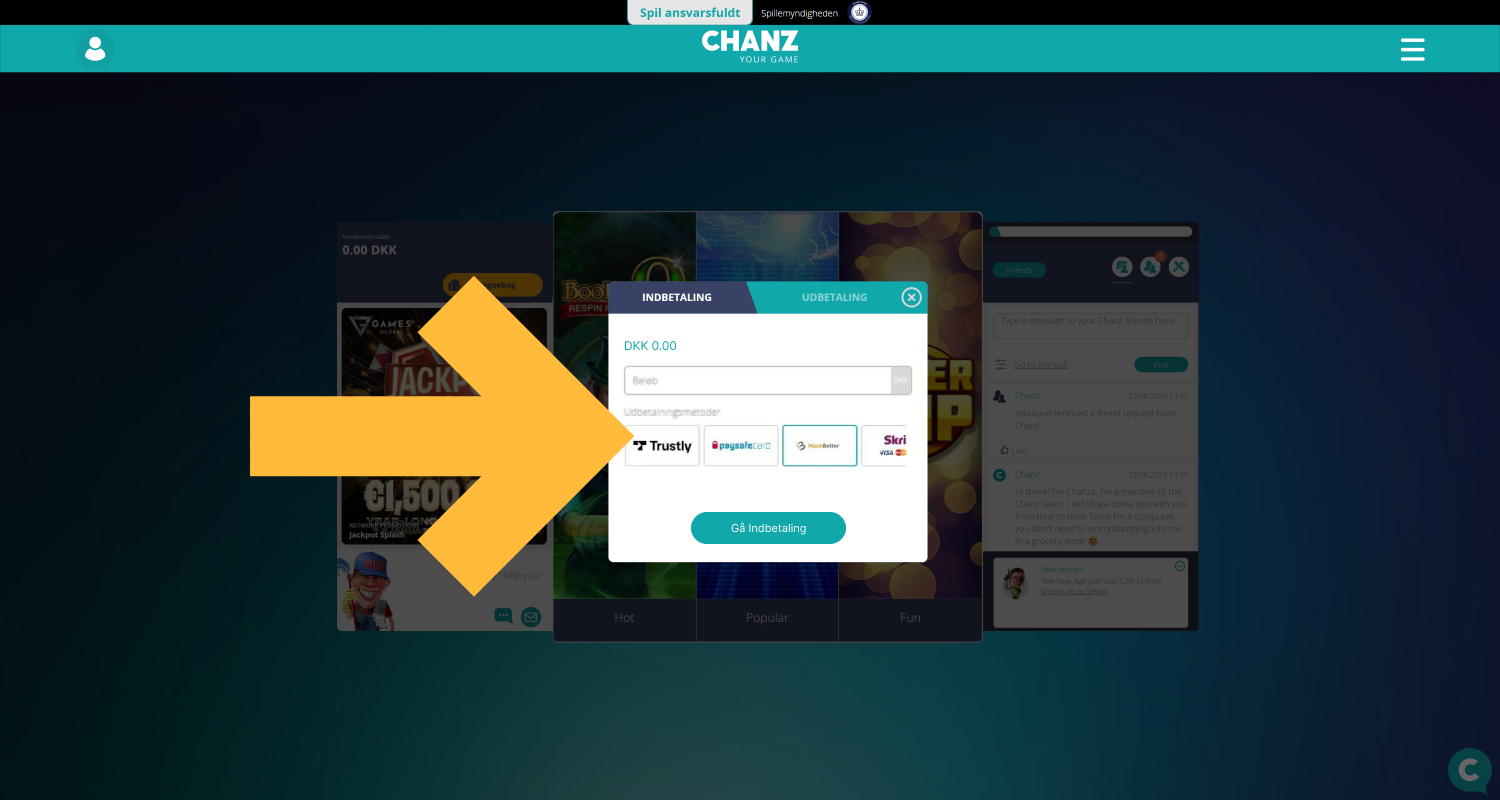 Sæt penge ind på din konto hos Chanz Casino