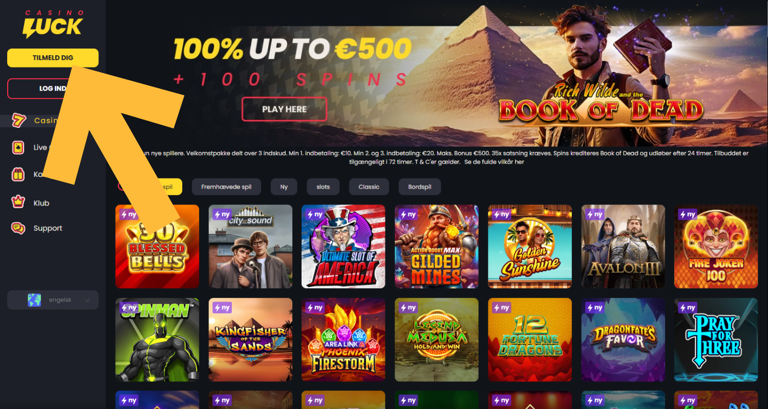 Gå til den officielle CasinoLuck-hjemmeside