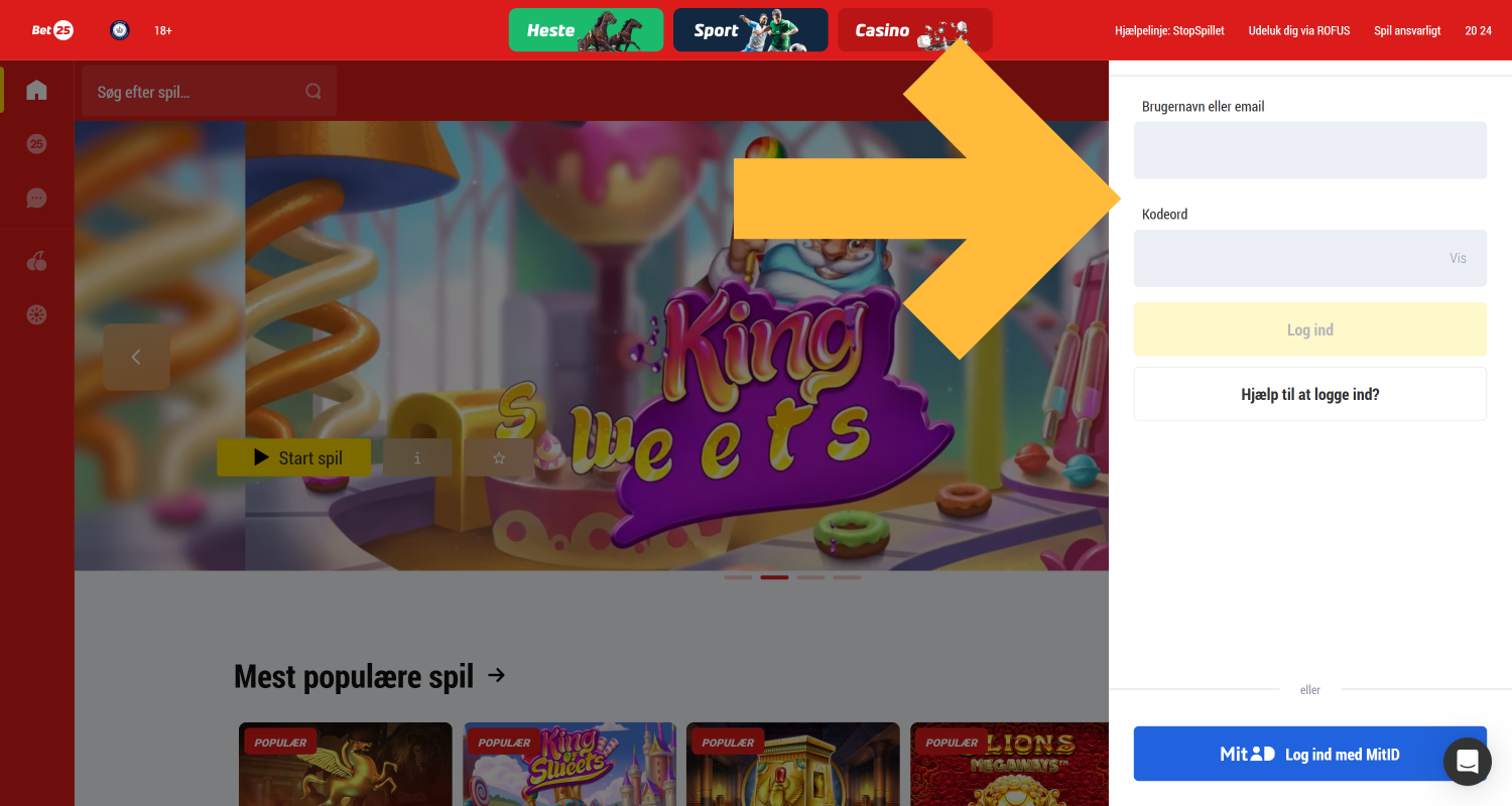 Log ind på din Bet25-konto, og fyld din saldo op