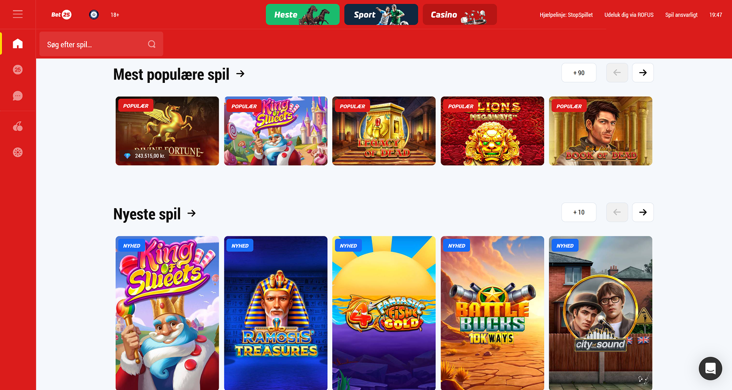 Vælg og start det spil, du vil spille på Bet25 Casino