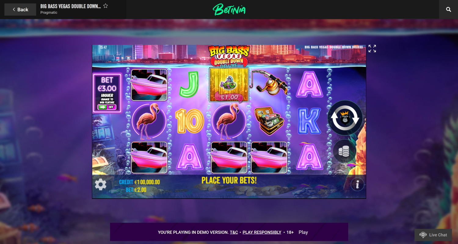 Spil et par runder i demoen, før du spiller for rigtige penge på Betinia Casino