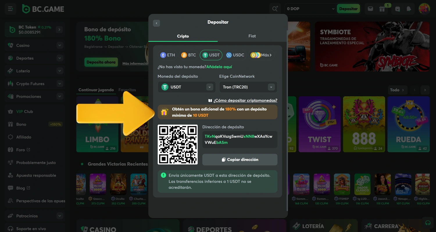 Haz un depósito para jugar en BC.Game Casino