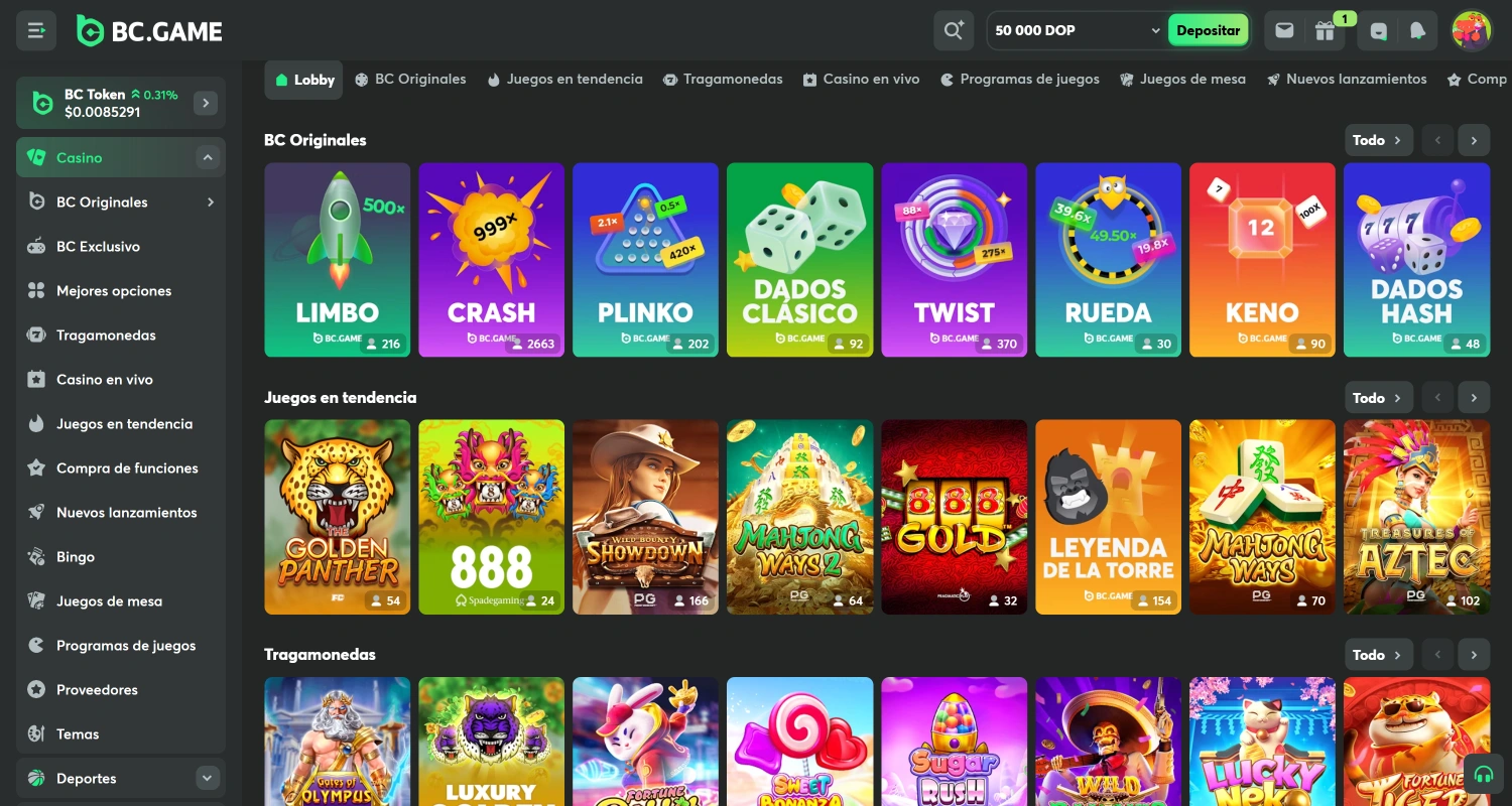 Selecciona el juego que quieres jugar en BC.Game Casino
