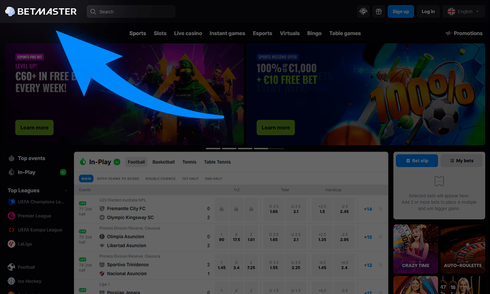 Registreerumiseks minge veebilehele Bet Masters