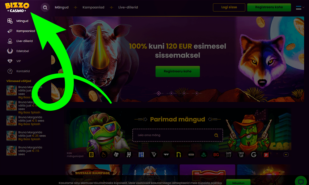 Registreerumiseks minge veebilehele Bizzo