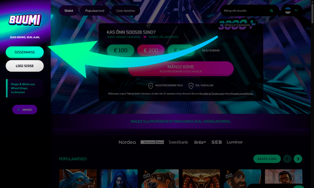 Mine Buumi veebilehele ja vajuta registreerimisnuppu