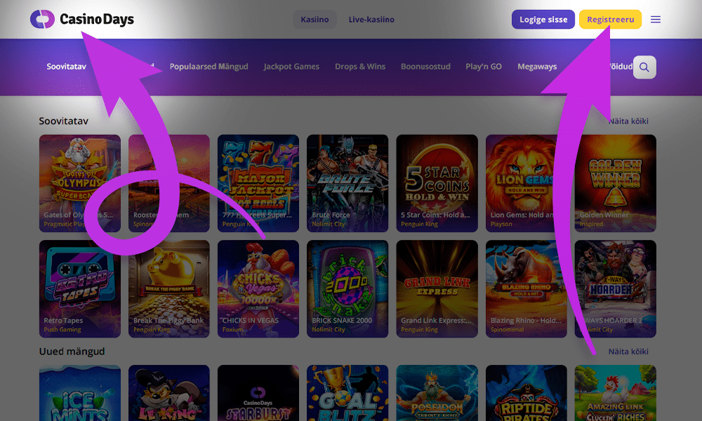 Mine Days veebilehele ja vajuta registreerimisnuppu