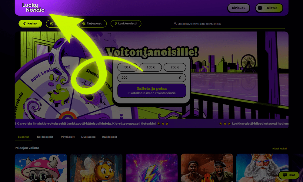 Registreerumiseks minge veebilehele Lucky Nordic