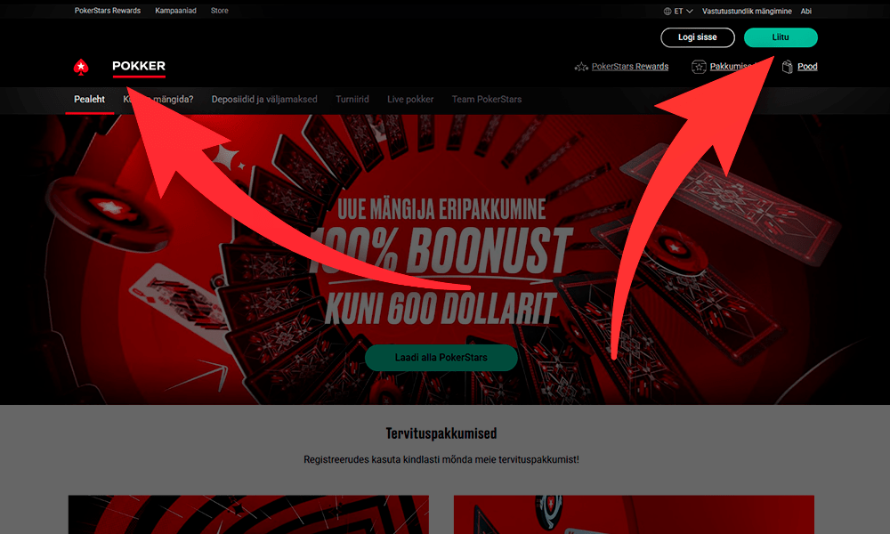 Mine PokerStars veebilehele ja vajuta registreerimisnuppu