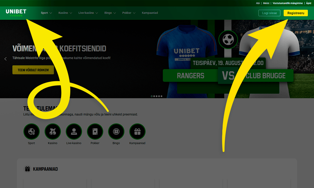 Mine Unibet veebilehele ja vajuta registreerimisnuppu
