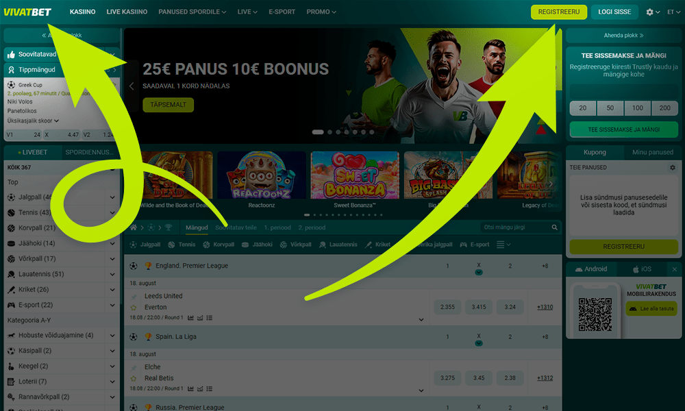 Mine VivatBet veebilehele ja vajuta registreerimisnuppu