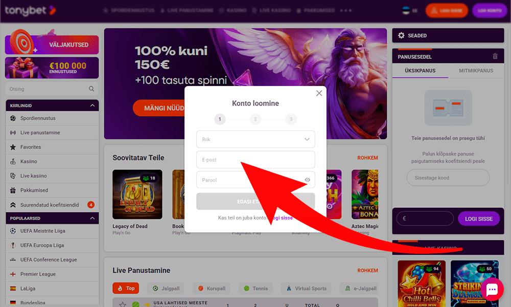 Cash & Carry mängu mängimiseks registreeruge
