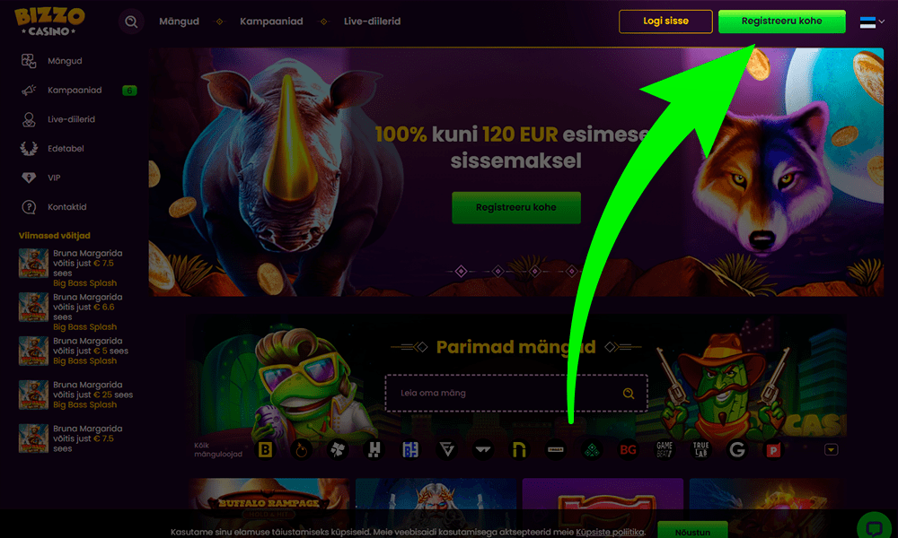 Vajuta nuppu, et registreeruda Bizzo