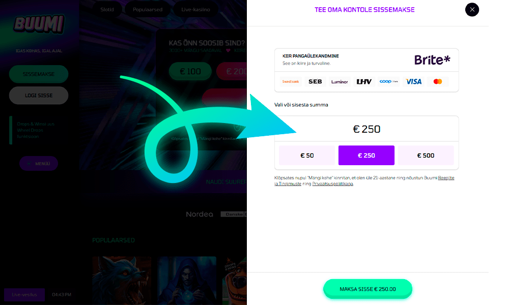 Valige Buumi registreerimiseks deposiidi summa