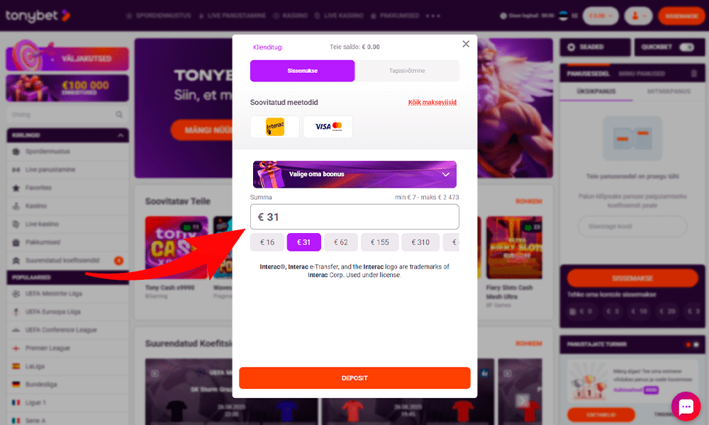 Gonzo's Quest mängu mängimiseks tee sissemakse