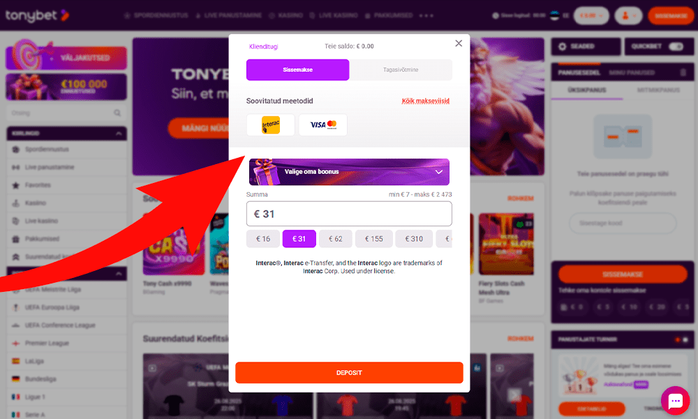 Wilhelm Tell mängu mängimiseks tee sissemakse