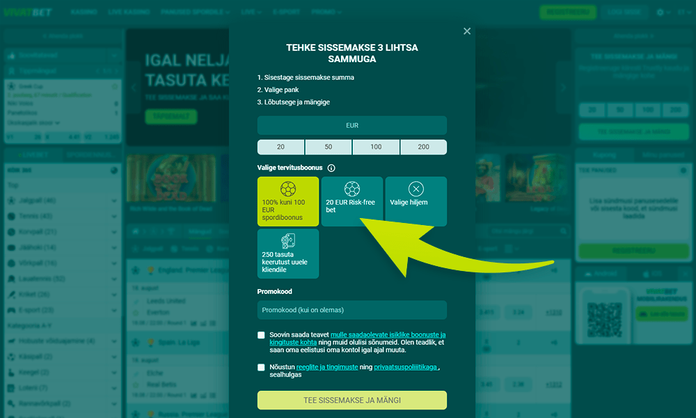 Vali boonus enne VivatBet registreerimist
