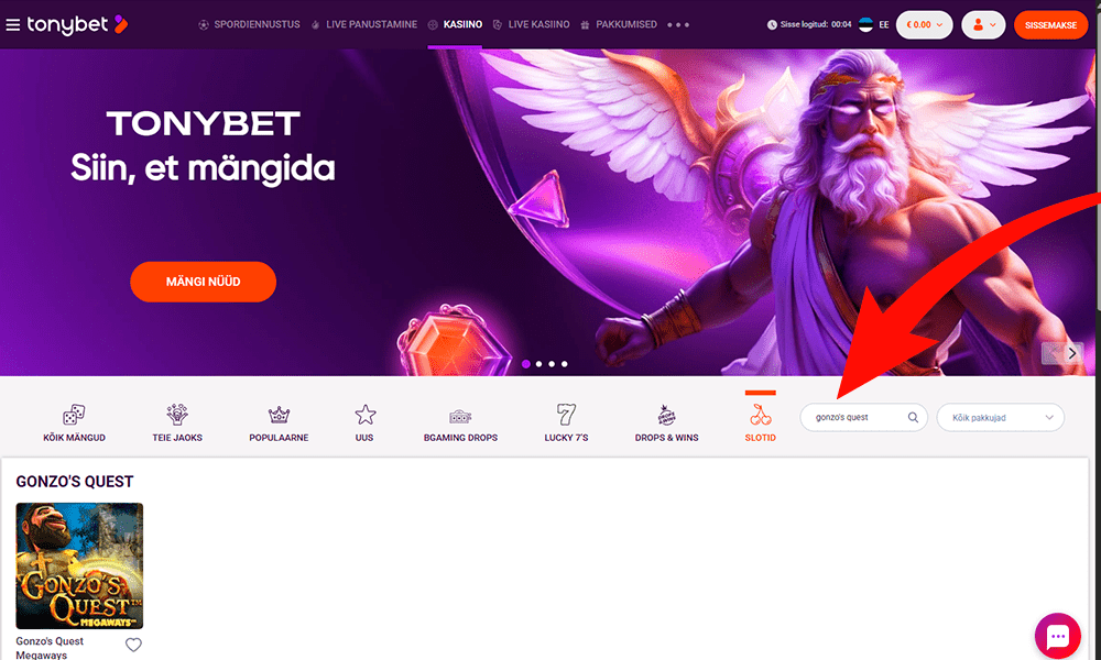 Leia Gonzo's Quest mänguautomaat spetsiaalsest jaotisest