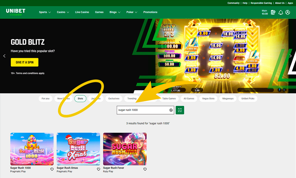 Leia Sugar Rush 1000 mänguautomaat spetsiaalsest jaotisest