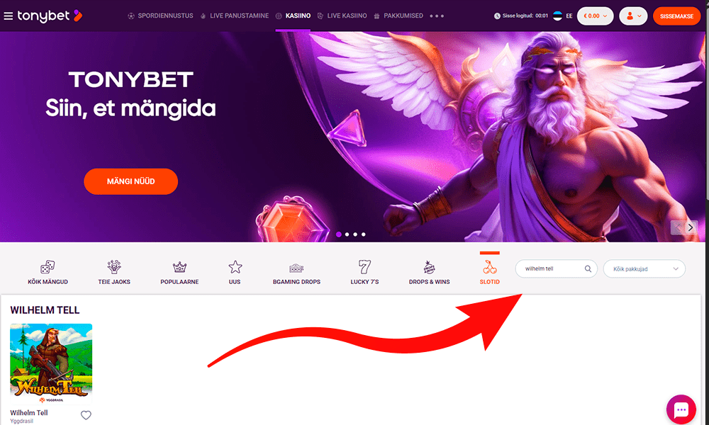 Leia Wilhelm Tell mänguautomaat spetsiaalsest jaotisest