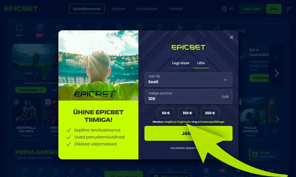 Nõustu Epicbet registreerimistingimustega