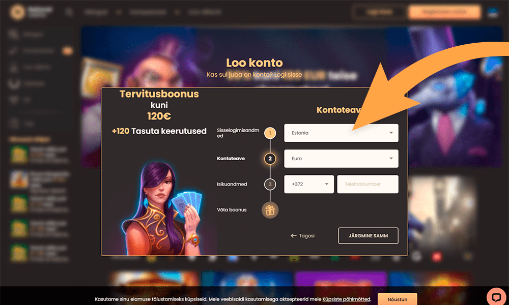 Vali riik ja valuuta National registreerimiseks