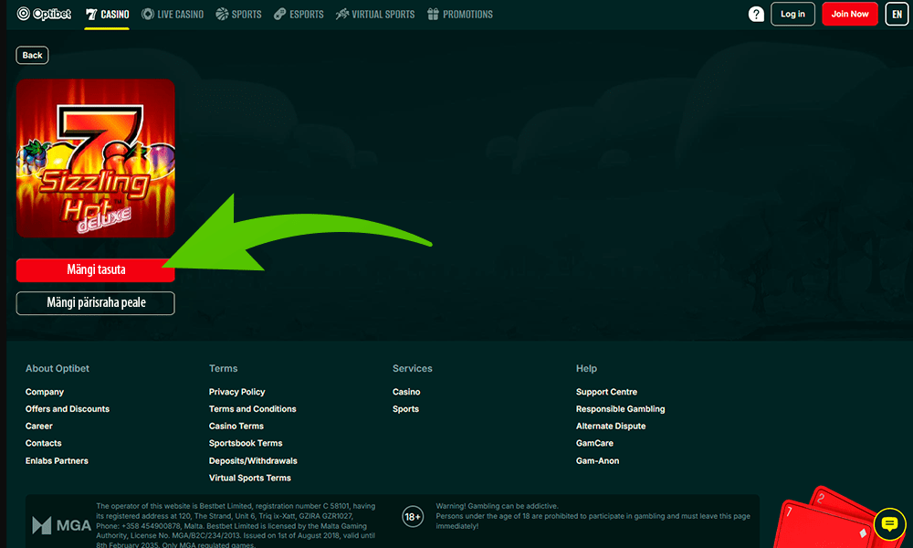 Vajuta nuppu, et alustada mängimist Sizzling Hot Deluxe