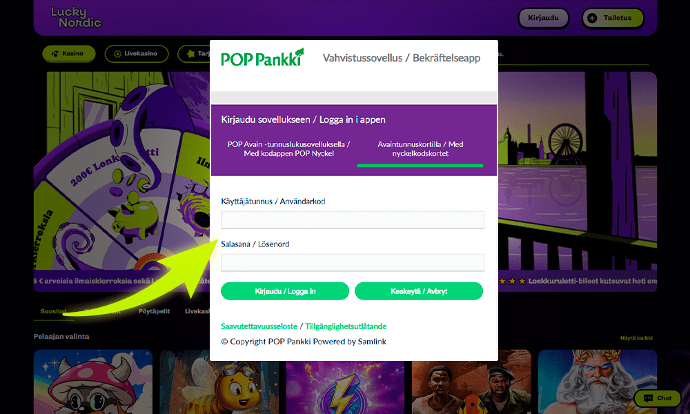 Lucky Nordicu registreerimiseks sisestage pangarekvisiidid