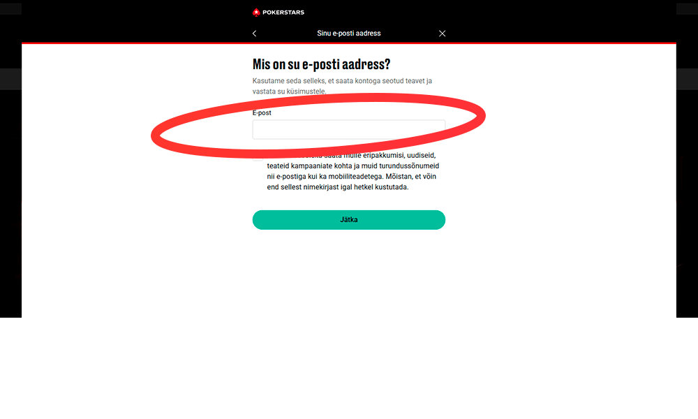 Täida PokerStars registreerimise väljad