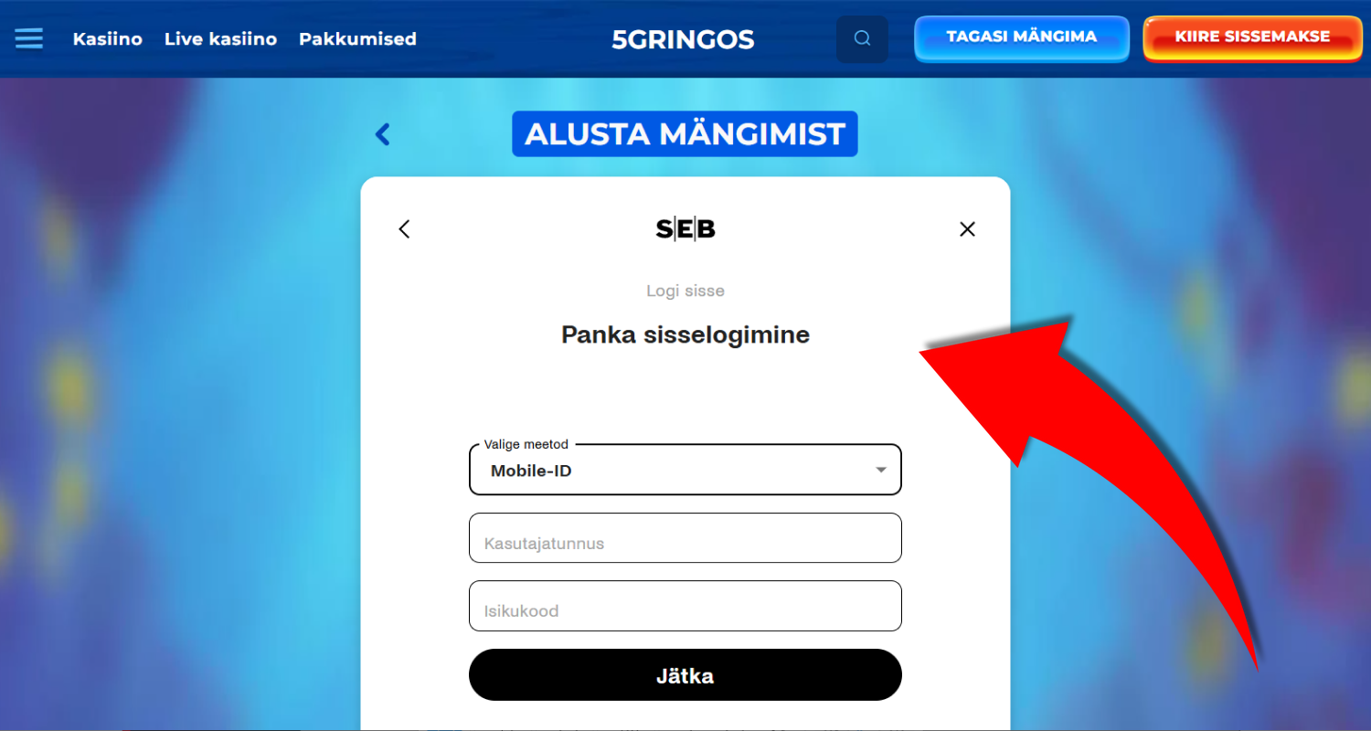 Teid suunatakse panga sisselogimise lehele, kus on vaja valida autentimisviis ja sisestada isiklikud andmed