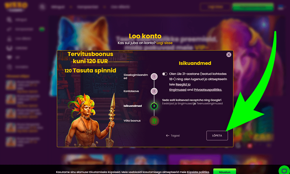 Kinnitage oma registreerumine Bizzo