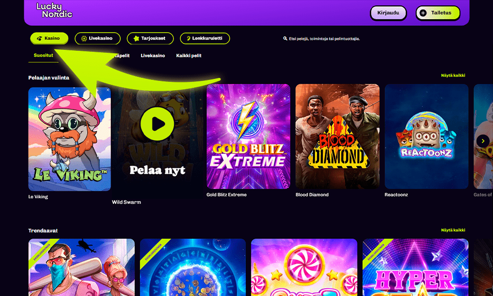 Pärast registreerimist aktiveeritakse teie Lucky Nordicu konto