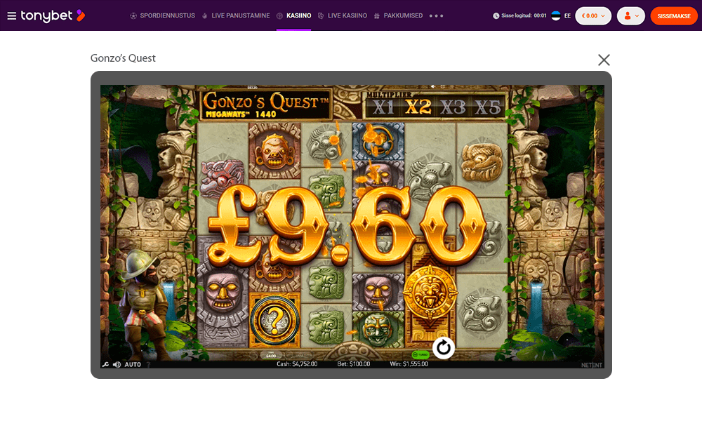 Jätka mängimist ja panuste tegemist Gonzo's Quest