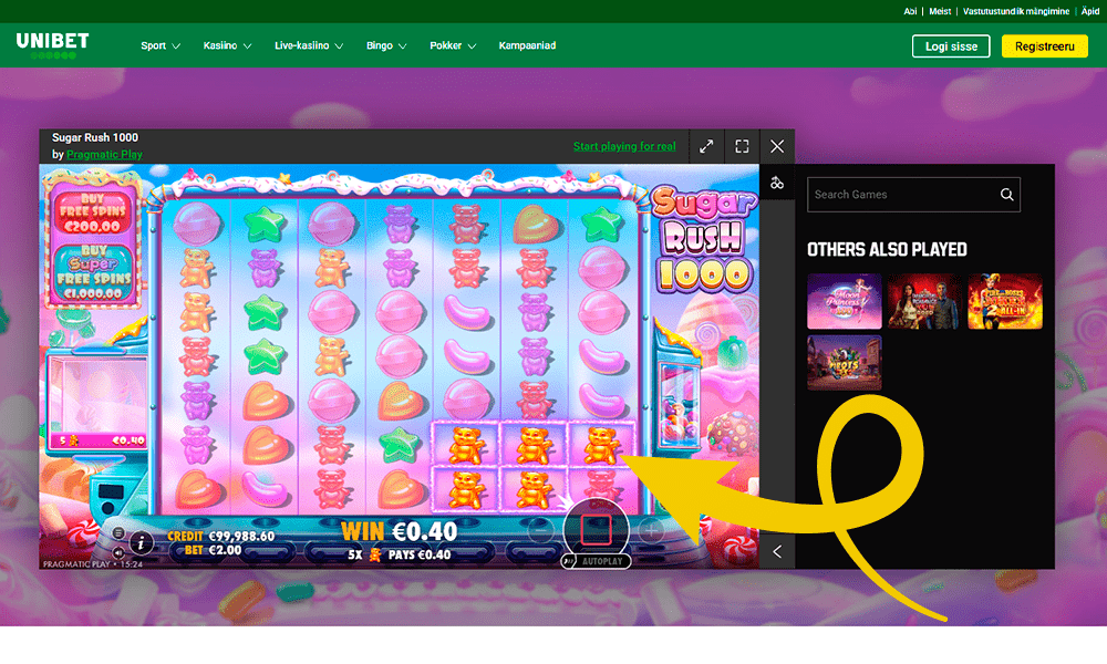 Jätka mängimist ja panuste tegemist Sugar Rush 1000