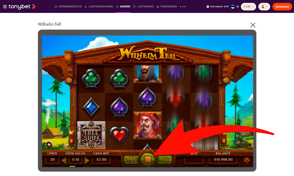 Jätka mängimist ja panuste tegemist Wilhelm Tell