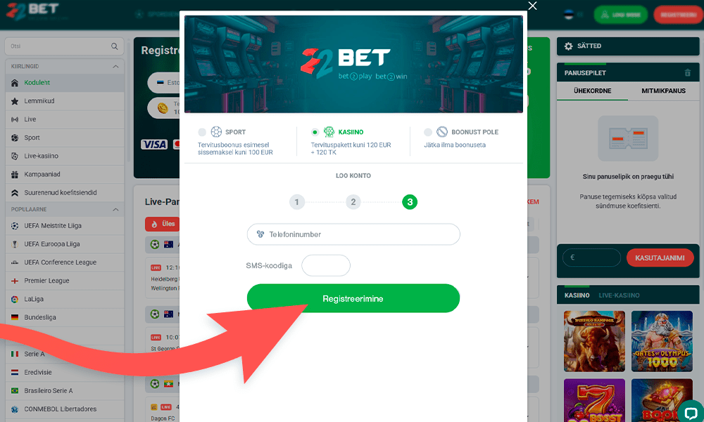 Kinnitage oma registreerumine 22bet