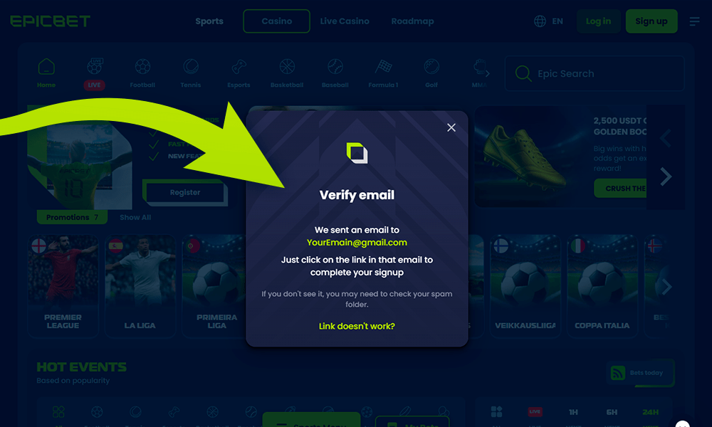 Pärast registreerimist aktiveeritakse teie Epicbet konto
