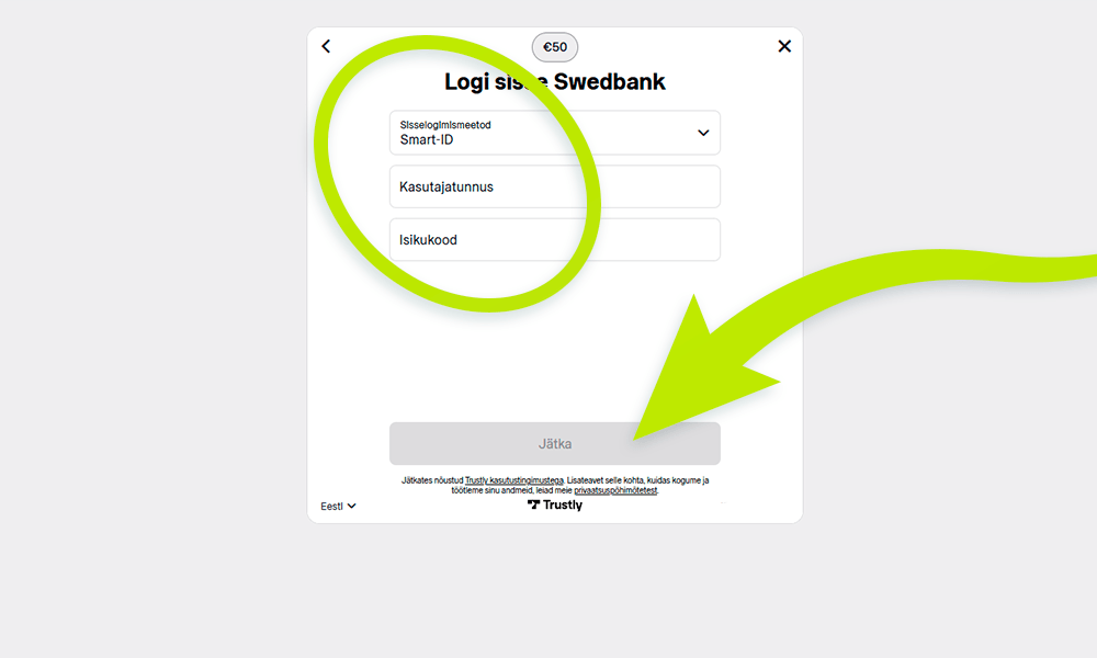 VivatBet registreerimiseks sisestage pangarekvisiidid