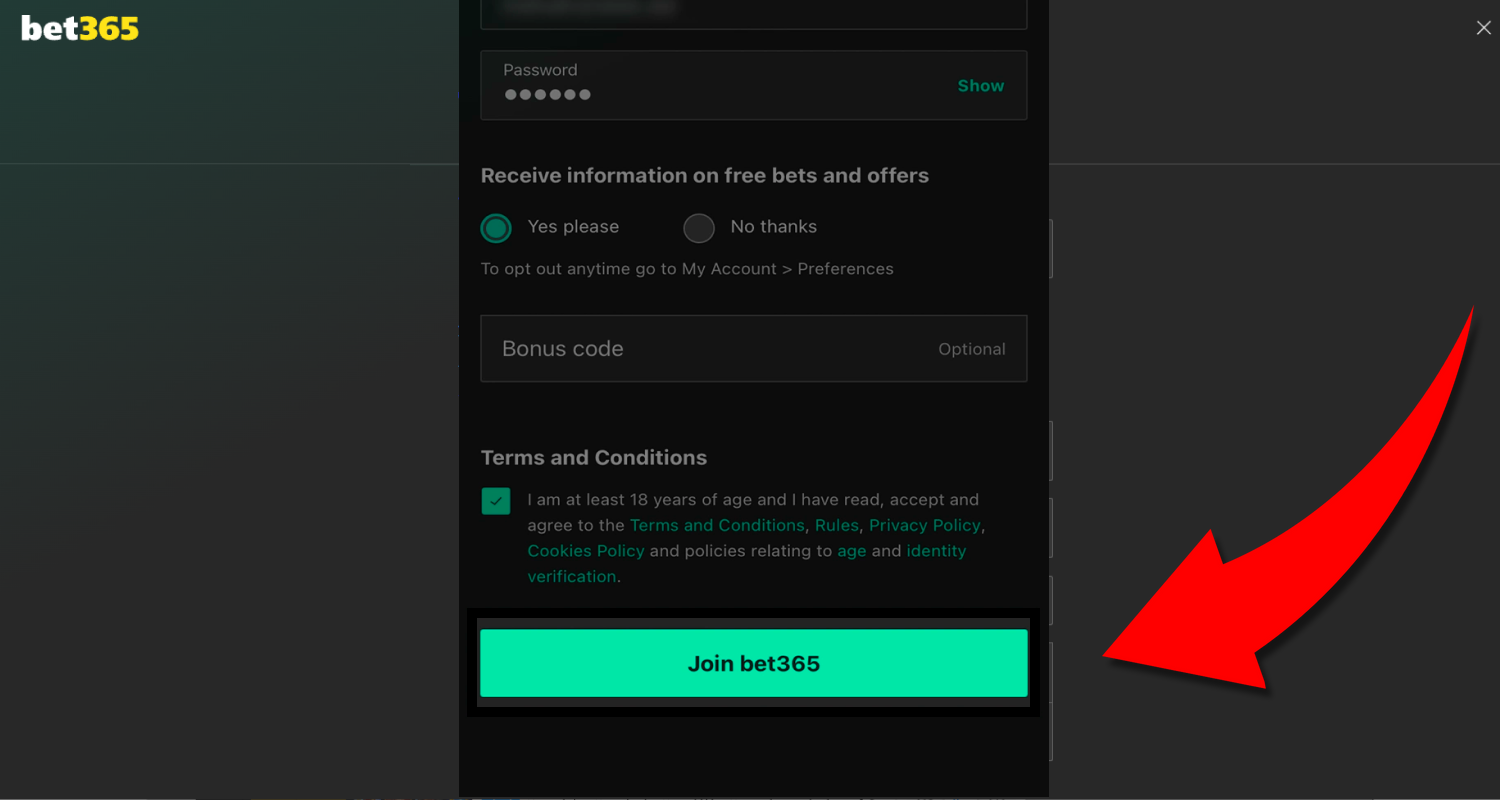 Kinnitage, et olete vähemalt 18-aastane ja nõustuge Bet365 reeglitega