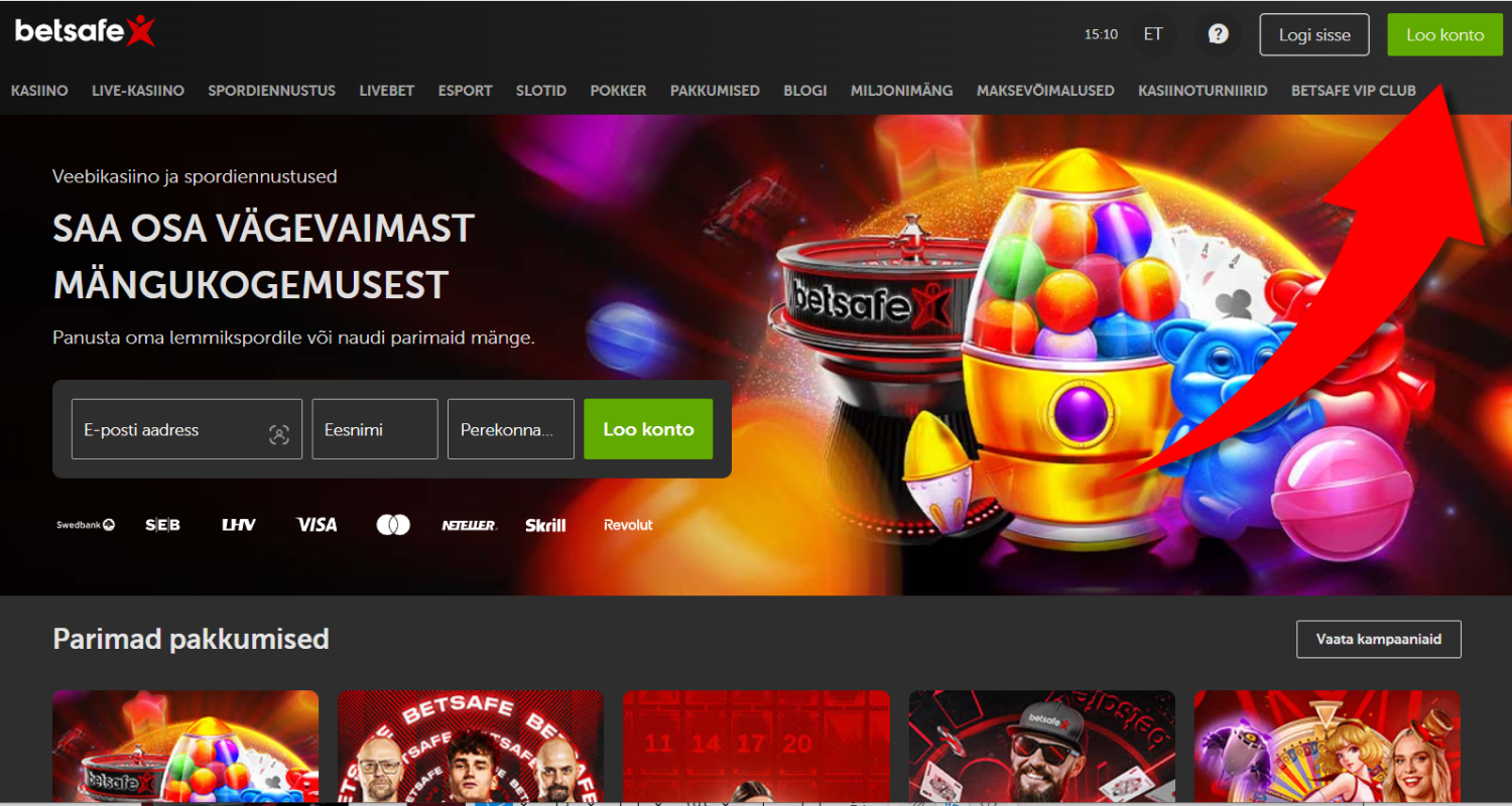 Registreerimisprotsessi käivitamiseks klõpsake paremas servas oleval rohelisel registreerimisnupul