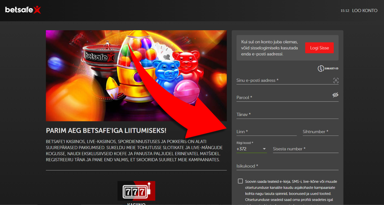 Täitke kõik nõutud väljad oma isikuandmetega - e-post, parool, aadress ja kontaktandmed